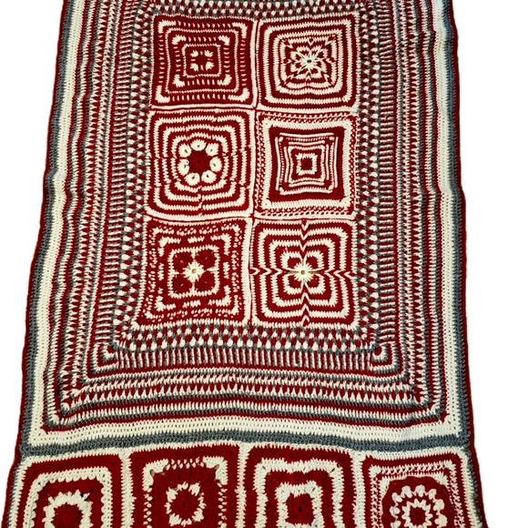 Vintage Quilt Afgan Throw Red Grey White68" × 44" in  New - Picture 3 of 14